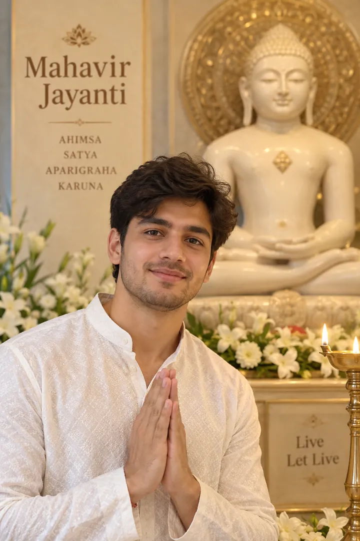 Peaceful Devotion Portrait: AI Mahavir Jayanti photo effect example 2