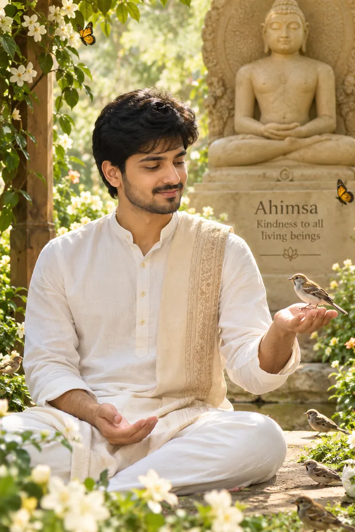Serene Ahimsa Portrait: AI Mahavir Jayanti photo effect example 2