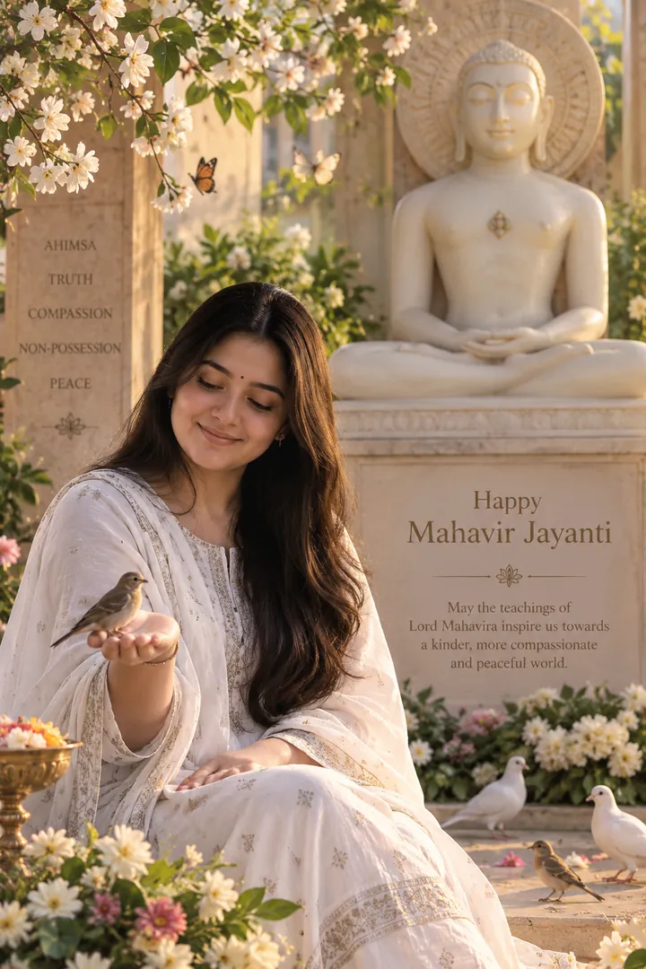Serene Ahimsa Portrait: AI Mahavir Jayanti photo effect