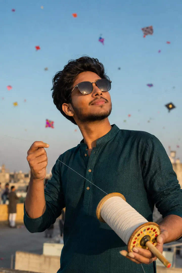 Kite Flying Portrait: AI Makar Sankranti photo effect example 2