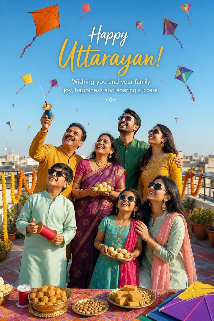 Family Uttarayan Celebration: AI Makar Sankranti photo effect example 2