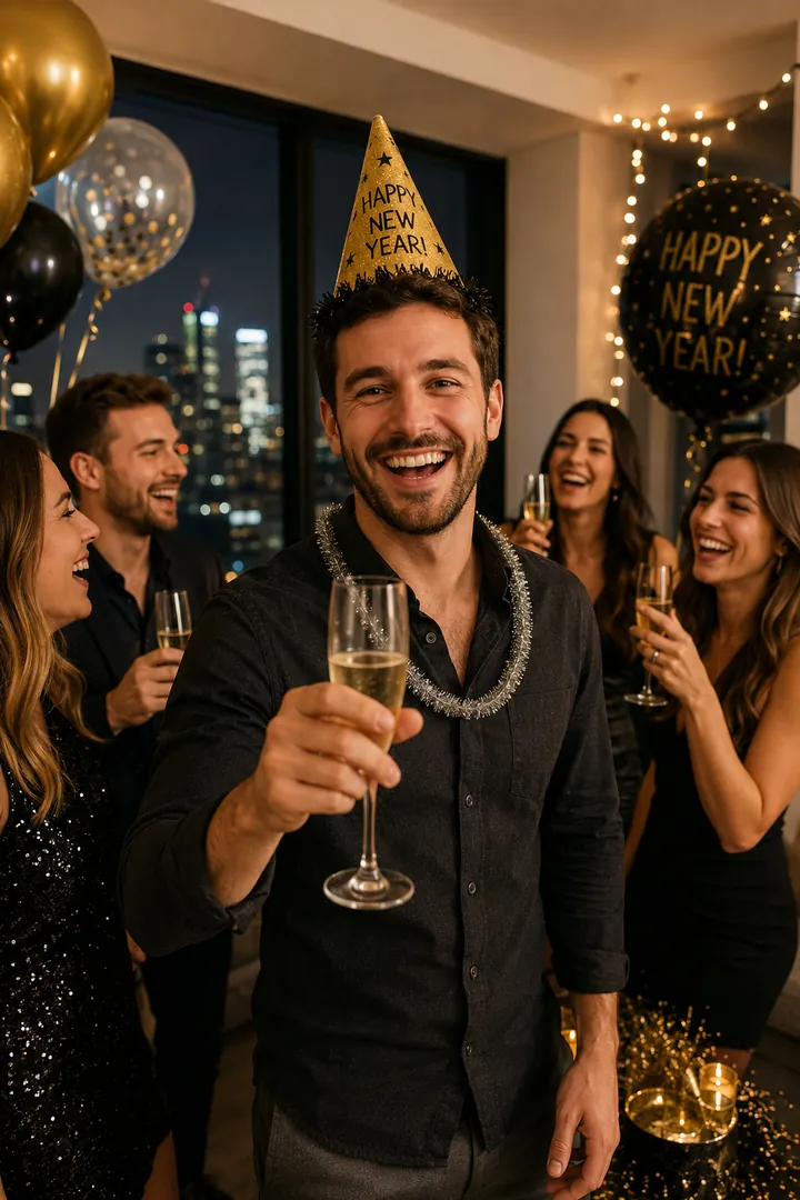 Friends New Year's Celebration: AI New Year's Eve photo effect example 2