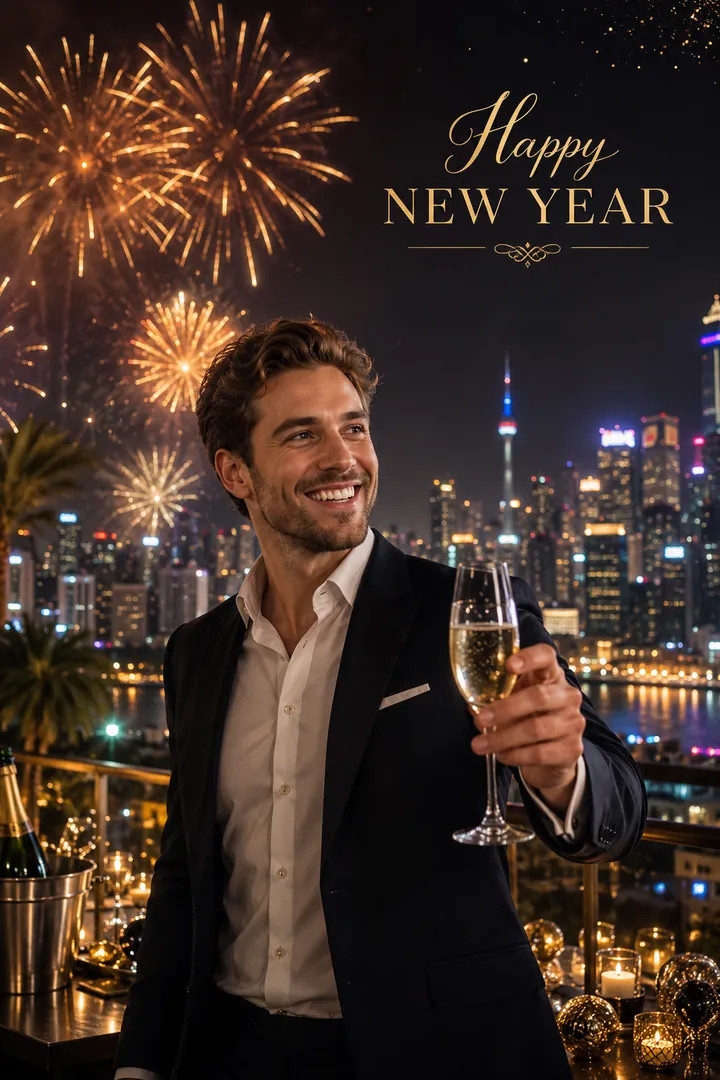 Happy New Year Greeting: AI New Year's Eve photo effect example 2