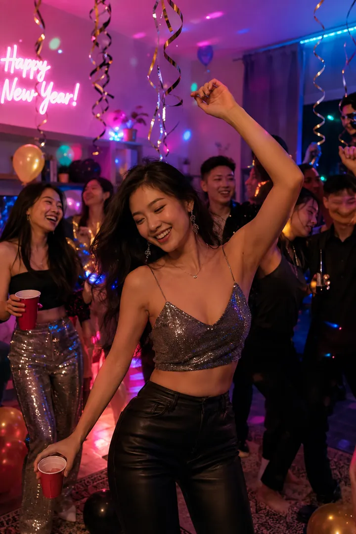 Colorful NYE House Party: AI New Year's Eve photo effect