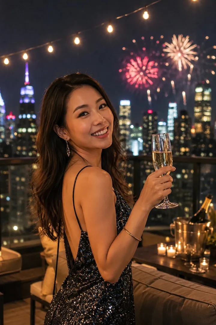 Rooftop Midnight Celebration: AI New Year's Eve photo effect example 2