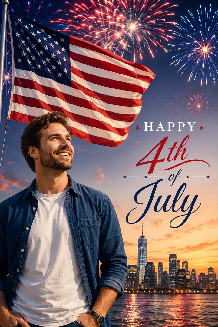 Independence Day Greeting: AI Patriotic USA photo effect