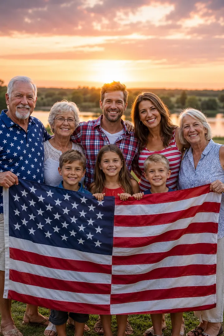 Family with American Flag: AI Patriotic USA photo effect