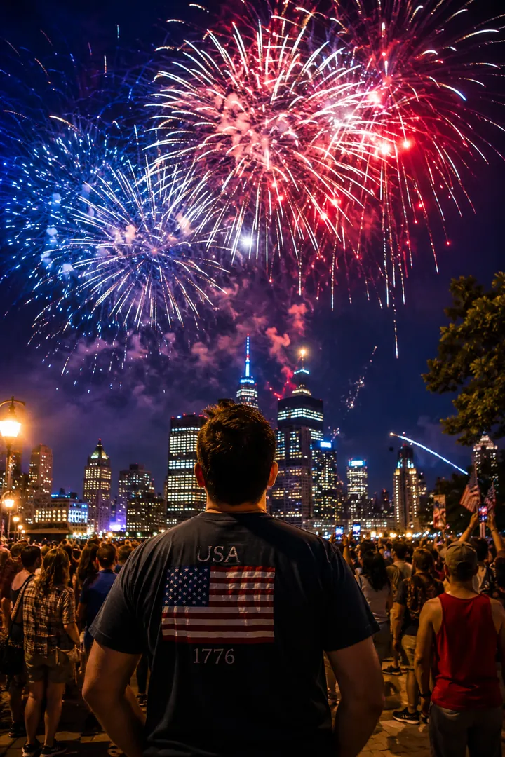 Fireworks Over the City: AI Patriotic USA photo effect