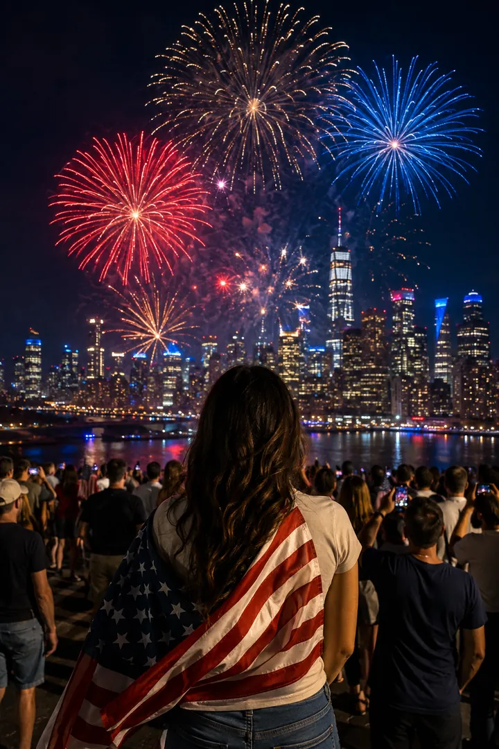 Fireworks Over the City: AI Patriotic USA photo effect example 2