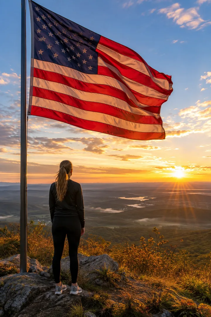 American Flag at Sunrise: AI Patriotic USA photo effect example 2