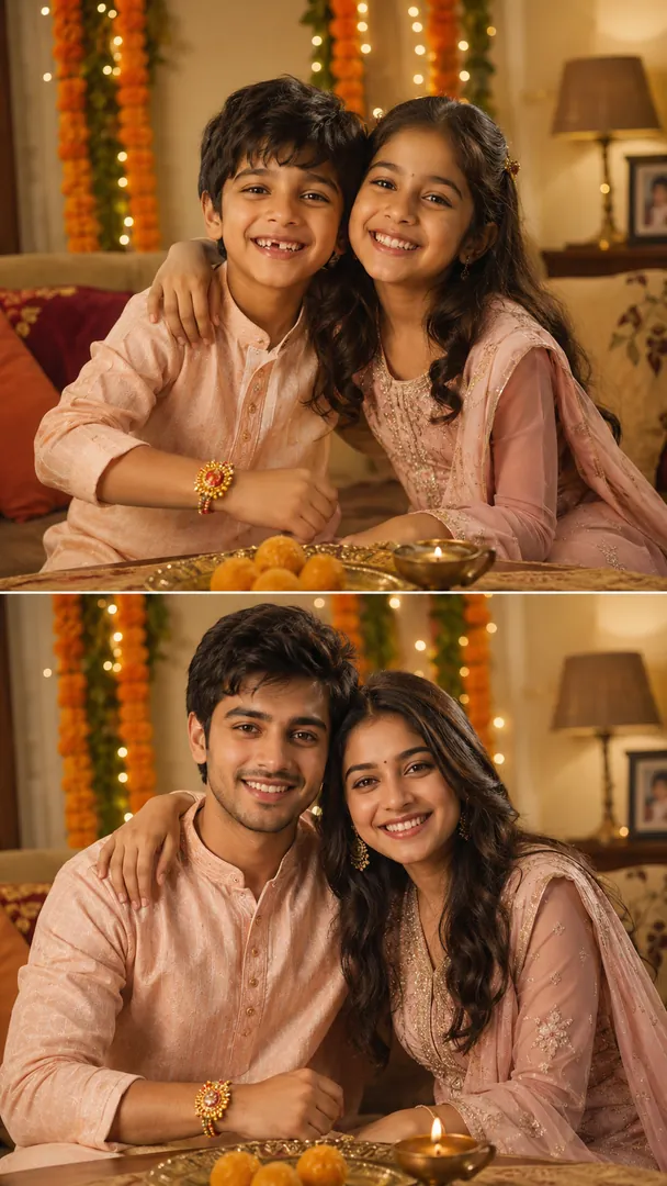 Then & Now Siblings: AI Raksha Bandhan photo effect example 2