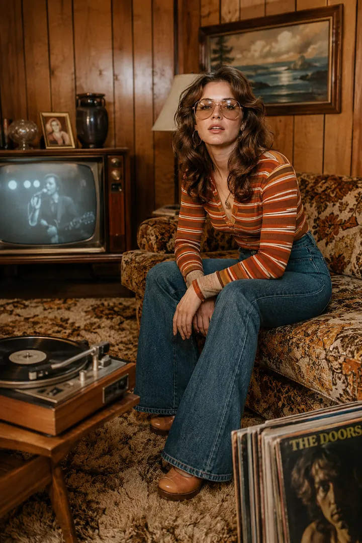 1970s Living Room: AI Retro & Vintage Decades photo effect