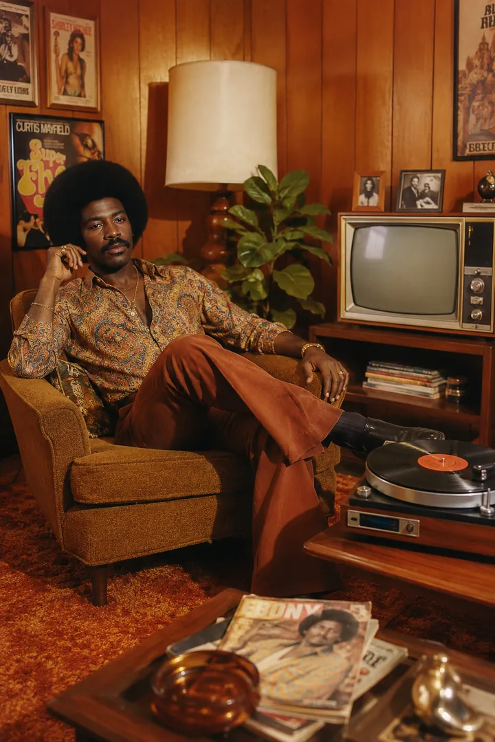1970s Living Room: AI Retro & Vintage Decades photo effect example 2