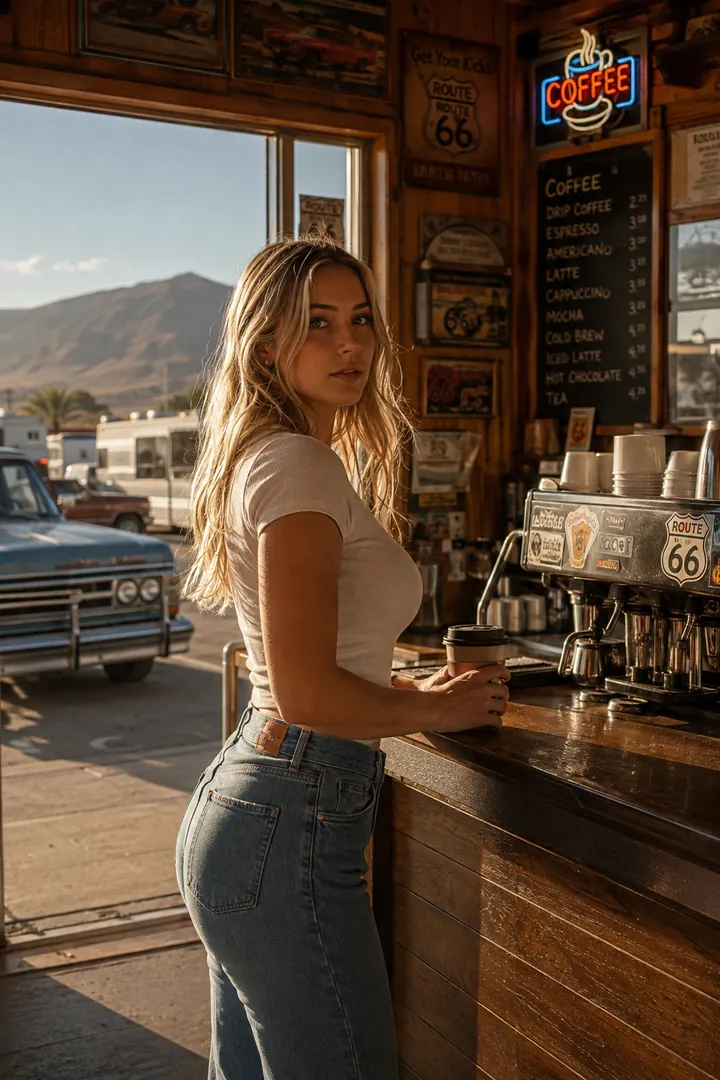 Vintage Roadside Café: AI Retro & Vintage Decades photo effect