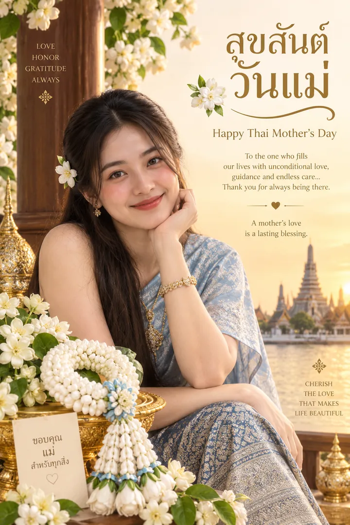 Thai Mother's Day Wish: AI Thai Mother's Day photo effect example 2