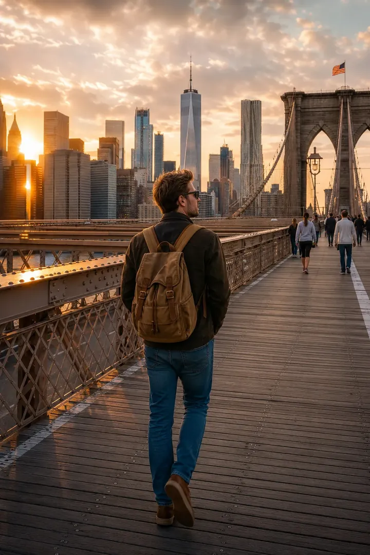 Brooklyn Bridge Sunset: AI World Cities & Landmarks photo effect example 2