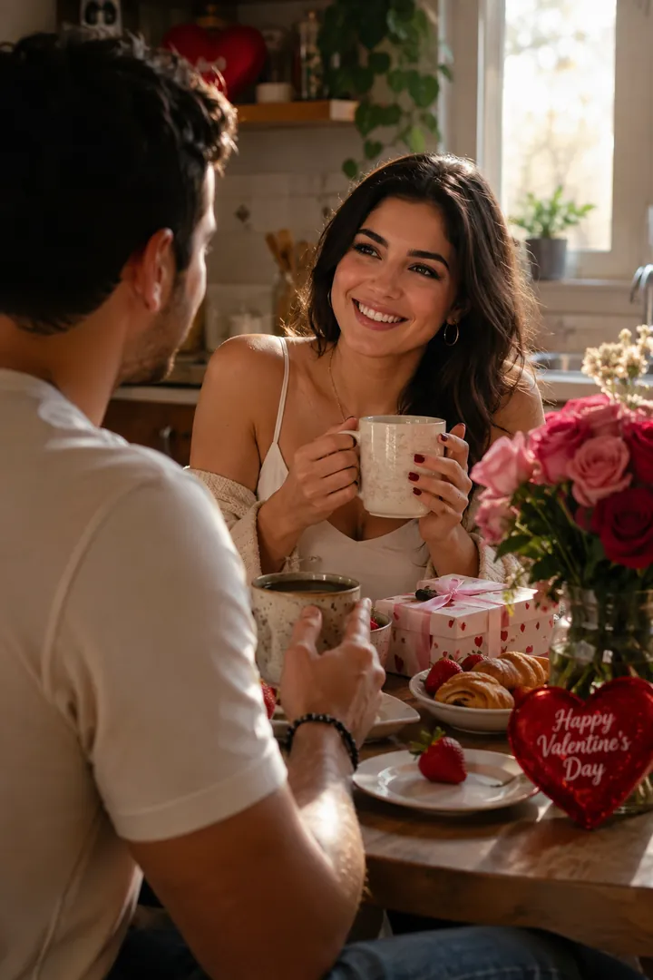 Cozy Valentine's Morning: AI Valentine's Day photo effect example 2