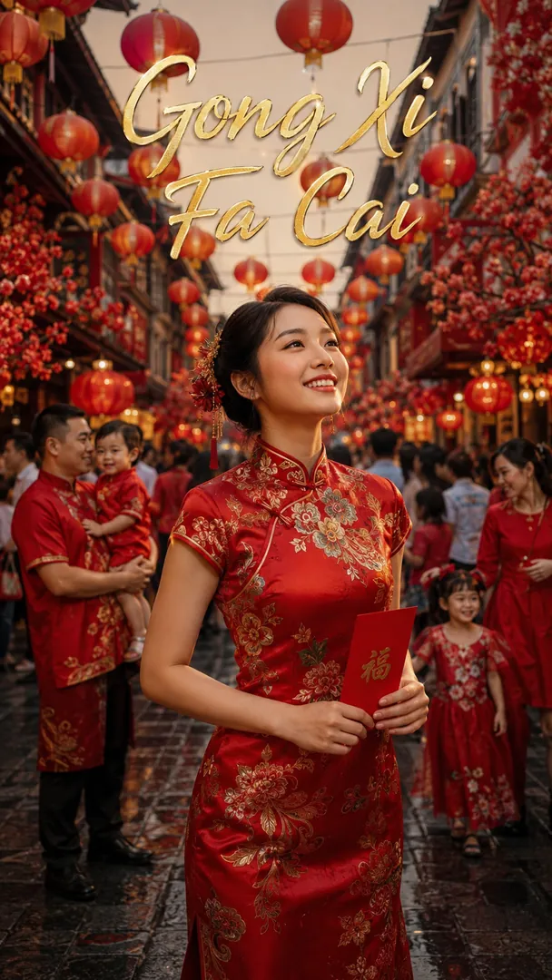 Imlek Chinatown Lanterns: AI Waisak & Imlek Celebrations photo effect