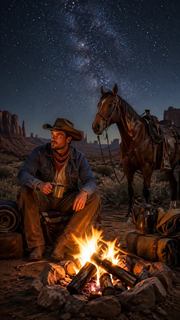 Cowboy Campfire: AI Western Cowboy photo effect example 2