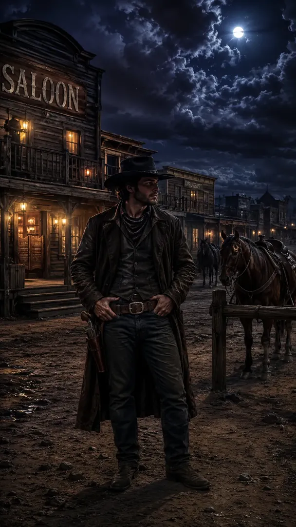 Moonlit Wild West: AI Western Cowboy photo effect example 2